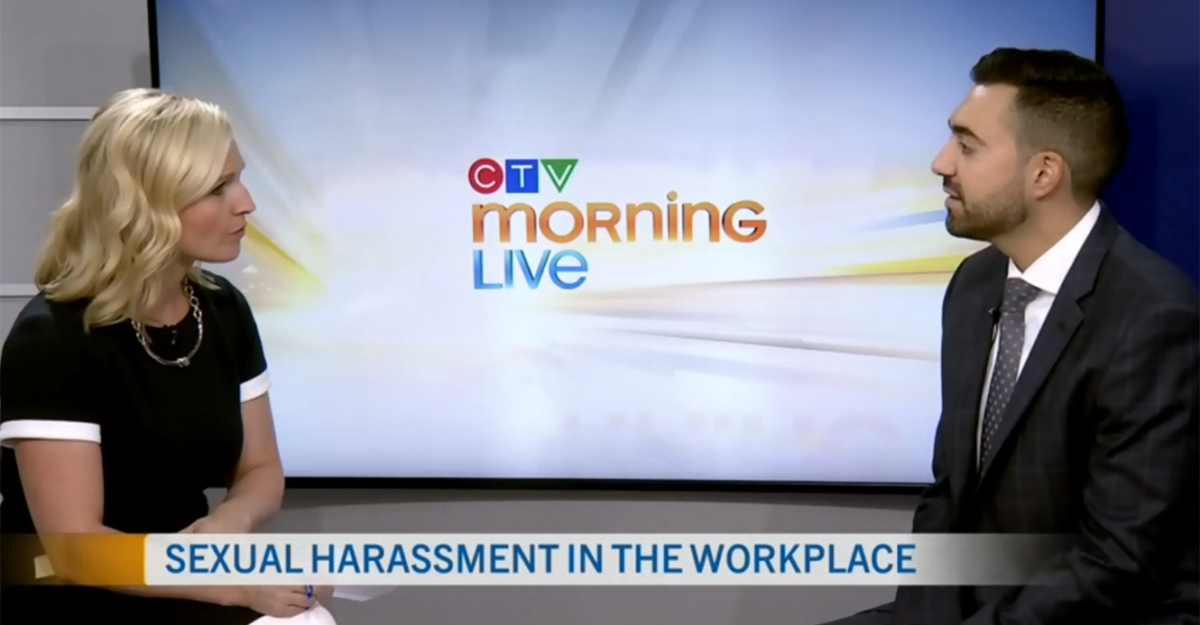Employment Lawyer Alex Lucifero, Partner at Samfiru Tumarkin LLP, is sitting in the CTV Morning Live Ottawa studio with host Annette Goerner for an interview about sexual harassment in the workplace.