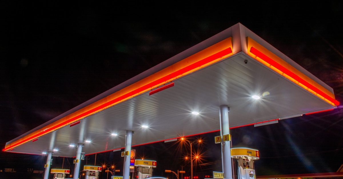 A gast station is lit up against the dark night sky. Shell Canada employees are entitled to full severance pay when they lose their job.