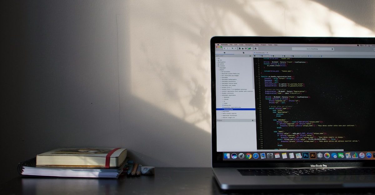 Computer code displayer on a screen, potentially similar to coding for software by Evertz.