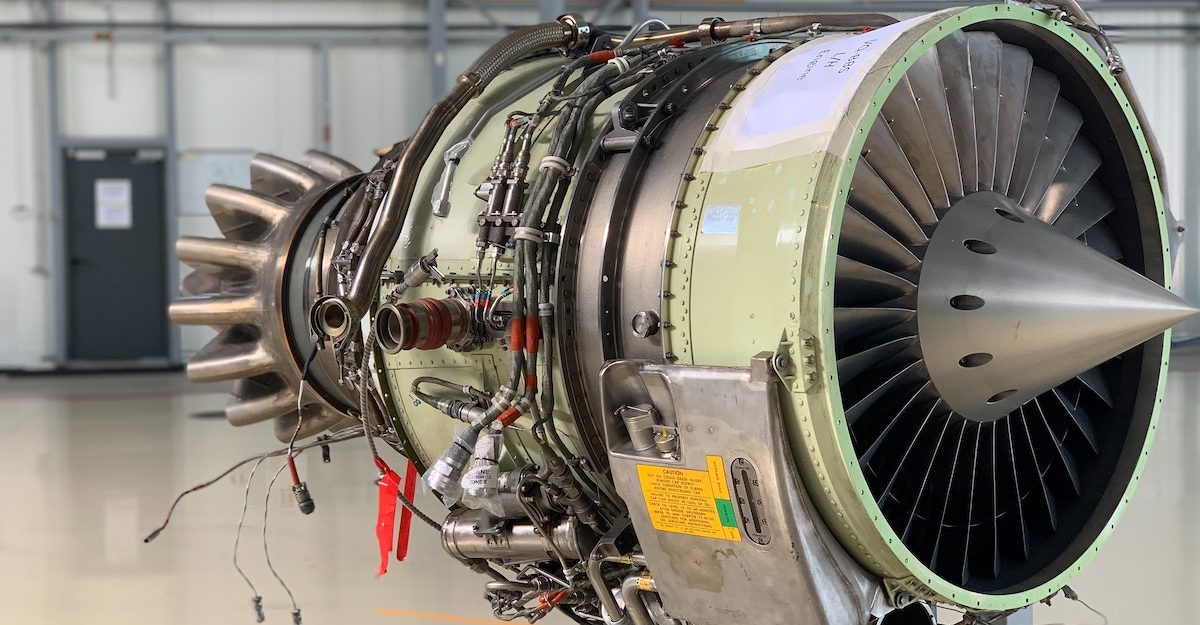 A turbine engine shown without casing, potentially made by Thales.