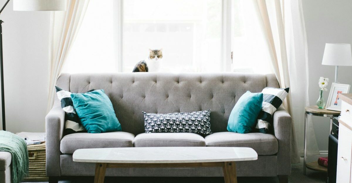 Home furniture and decor is set up in a retail store showroom.