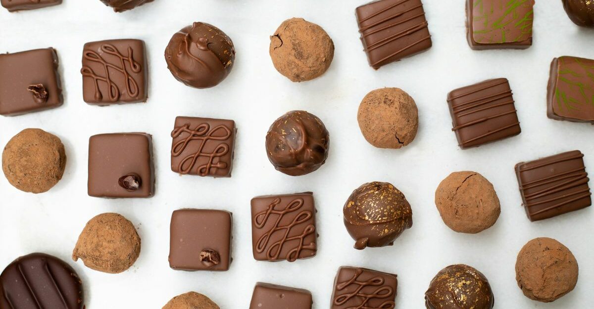 A variety of chocolates on display.