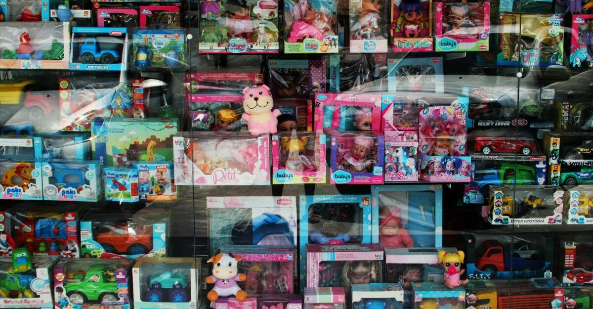 A wall of toys.