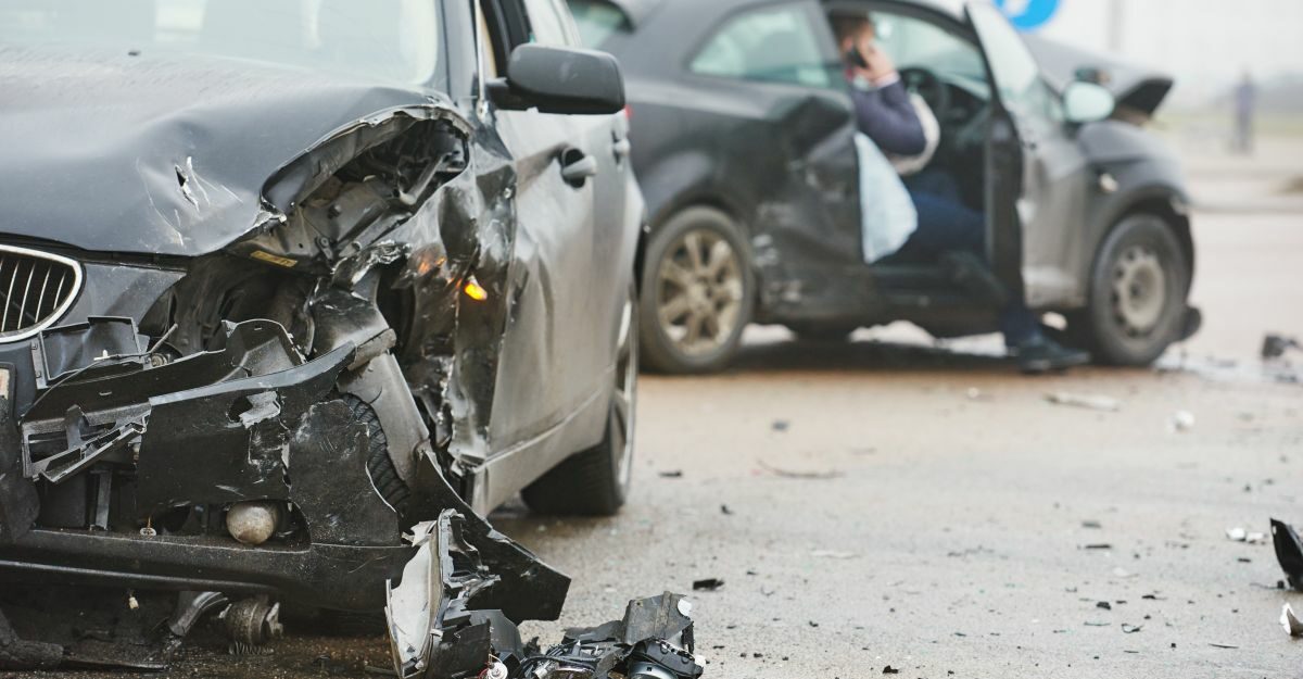 Car crash scene showing vehicle damage after a motor vehicle accident in Ontario, likely resulting in motorists accessing their accident benefits ontario.