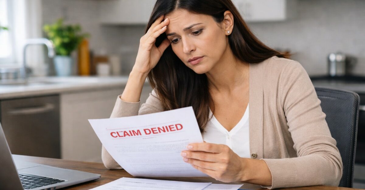 Woman reviewing a denied Sun Life long-term disability claim at home