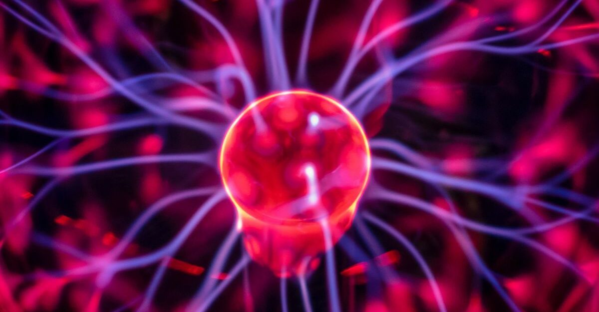 A glowing red sphere sends out electricity and static charges.